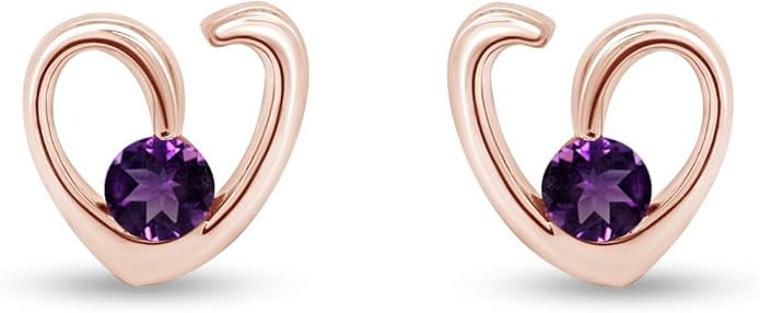 Guru Jewellers 925 Sterling Silver 1Ct Round Cut Amethyst Heart Shape Push Back Stud Earring's 14K Rose Gold Plated For Women's