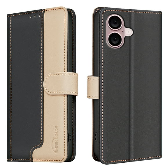 for iPhone 16 Plus Wallet Flip Case, Luxury Premium PU Leather Card Slots Strong Magnetic Closure Kickstand RFID Blocking Phone Case Cover for iPhone 16 Plus - Black