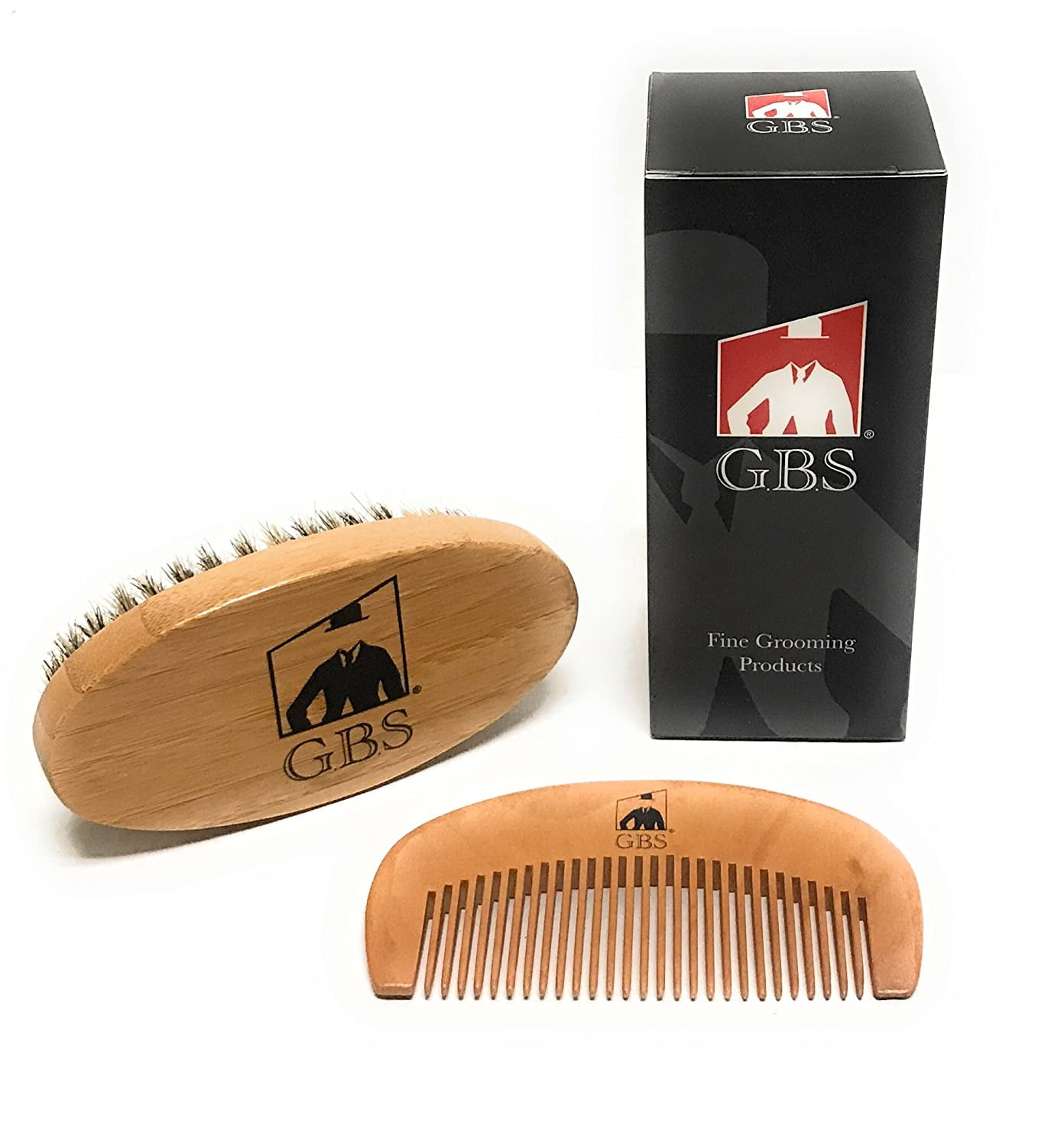 GBS Deluxe Wooden Beard Comb & Oval Wood Handle Beard Brush Set