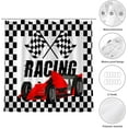thumbnail image 4 of Racing Shower Curtain for Kids Bathroom, Racing Flag Car Black and White Grid Chessboard Birthday Shower Curtain Set Waterproof Fabric Bathtub Curtain Art Decor with 12 Hooks, 72x72 inches, 4 of 6