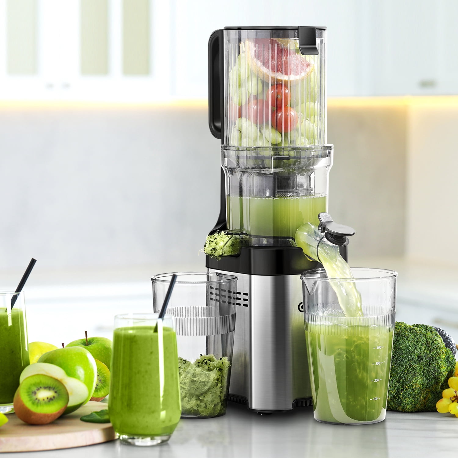 Aobosi Cold Press Juicer with 5.2” Wide Feed Chute, 400W Slow Masticating Juicer Machine, Easy to Clean, Reverse Function for Fruits & Vegetables