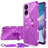 nancheng for TCL 50 XE / TCL 50 XE Nxtpaper 5G Phone Case Girls Women Cute Glitter Soft TPU Case with Ring Kickstand Strap Lanyard Bumper Shockproof Protective Cover - Purple