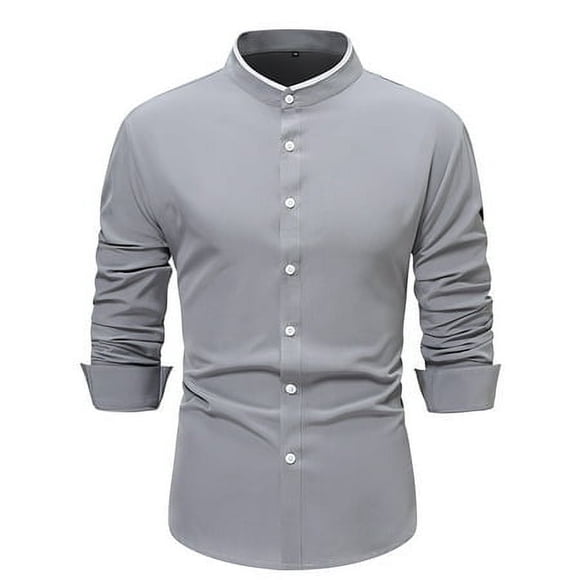 WEAIXIMIUNG Sport Shirts for Men 5X New European Size Men's Stand Long Sleeve Shirt Men's Casual Solid Color Large Size Long Sleeve Shirt