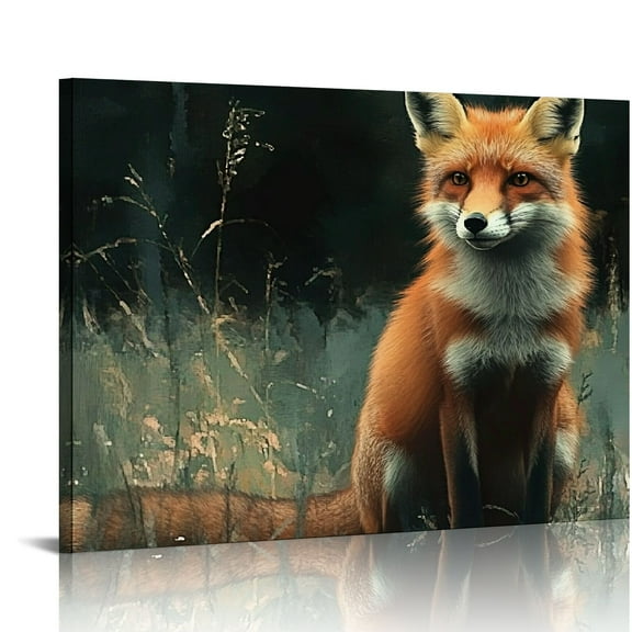 FCXZI Vintage Fox Painting Forest Animal Canvas Wall Art Dark Academia Artwork Abstract Fox Wall Art Wild Animal Pictures Dark Fox  Vintage Animal Art Prints Gothic Forest Wall Art  16x12in
