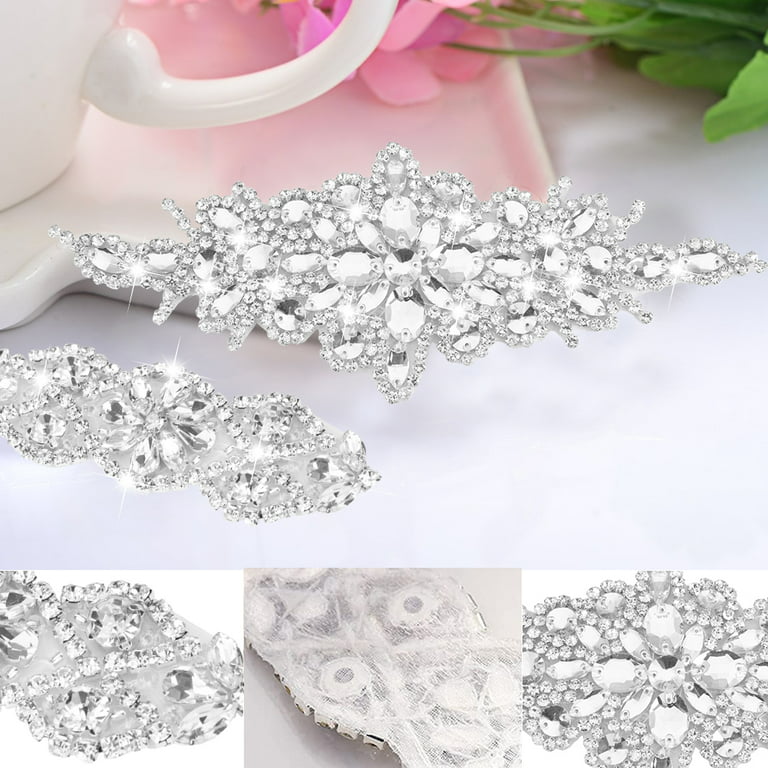 Tzou 9pcs Rhinestone Applique Iron on Patch Hand-stitched Crystal Diamond  Appliques 3 Style Wedding Rhinestones Hair Appliques for Bridal Wedding Dress  Clothes Shoes Sash Belt Sewing Appliques Silver 