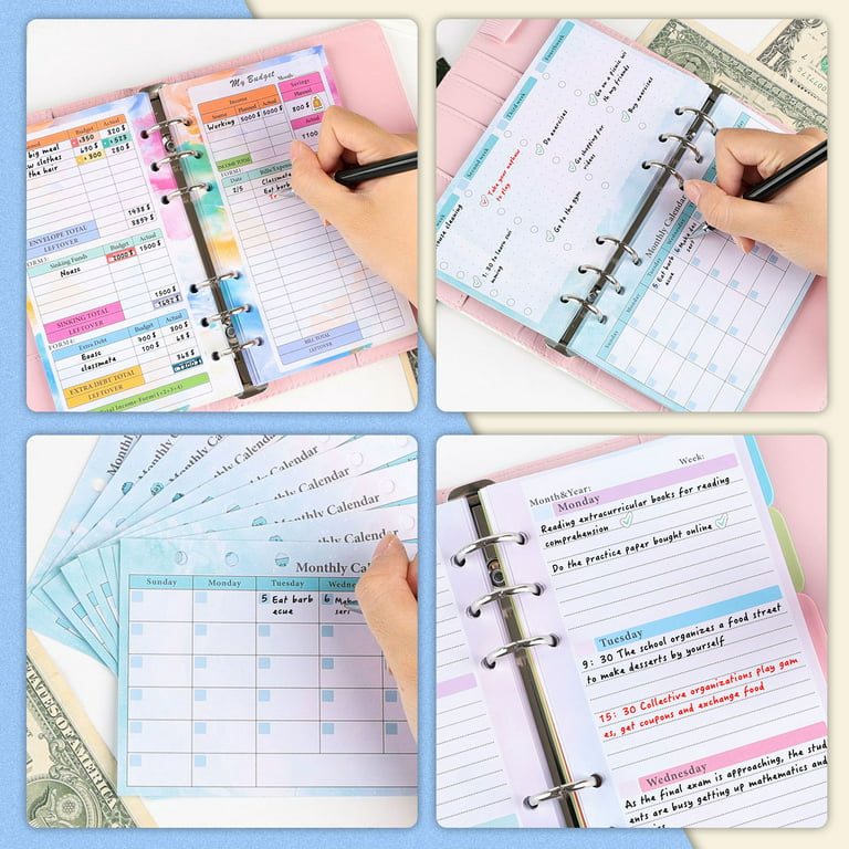 A6 Budget Planner Refill Insert Sheet, TSV 85pcs A6 Refill Paper with Expense Tracker Budget Sheets, Weekly/Monthly Calendar, Budget Stickers, Fit for