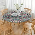 thumbnail image 2 of Vinyl Tablecloth Fitted Round, Hippie Floral Vintage Aesthetic Style, Waterproof Elastic Edge, Backed, Stain Resistant Table Cover, 2 of 5