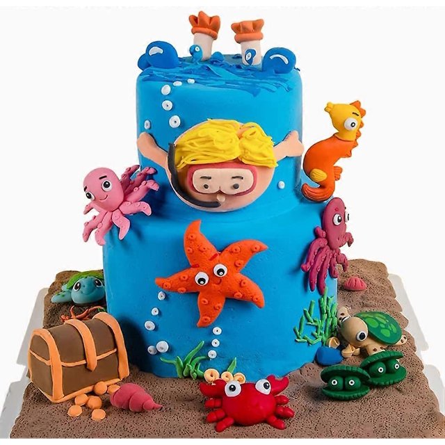 adornos para tartas hechos a mano con diseño de animales marinos, para cumpleaños, estrellas de mar, tortugas y cangrejos, para baby shower.