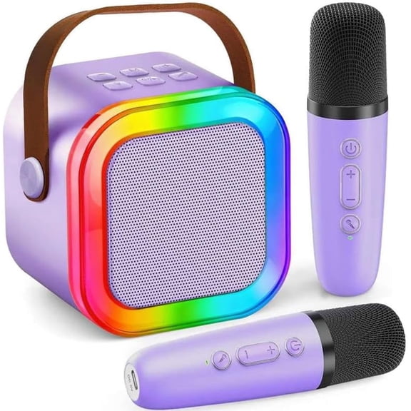 Karaoke Machine for Kids Adults, Portable Mini Bluetooth Speaker with 2 Wireless Microphones, LED Lights, Singing System for Family Home Party, Voice Changer, Boys Girls Karaoke Machine with Speaker