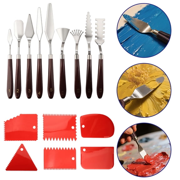 ASKITO 15PCS Palette Knife Set, 9Pcs Stainless Steel Painting Knife and 6 Pcs Plastic Scrapers, Painting Accessories for Oil Acrylic Canvas Painting Color Mixing Thick Paint Applications