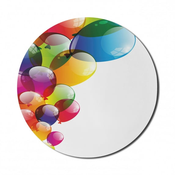 Birthday Mouse Pad for Computers, Celebration Colorful Balloons with Reflections Surprise Occasion Joyful, Round Non-Slip Thick Rubber Modern Gaming Mousepad, 8" Round, Multicolor, by Ambesonne