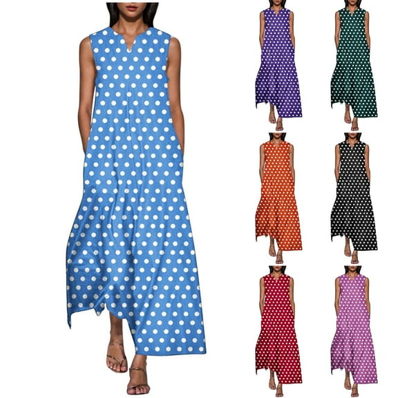 Bovxnpu Womens Summer Dress, Women's Casual Maxi Dresses Boho Beach Dress, Women's Summer Fashion Printing Sleeveless V-Neck Maxi Dress XL