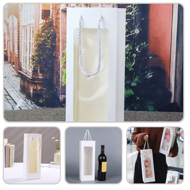 unbranded 4Ud Bolsa De Regalo Para Vino Bolsa De Papel Kraft Con Ventana Y Asa Portátil