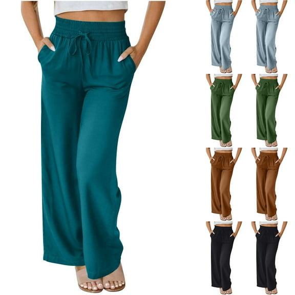 HVOBTTY Women's Straight Leg Pants, Fall Pants for Women, Women's Casual Solid Color Loose and Breathable High Waisted Wide Leg Long Pants with Double Pockets Gray,S