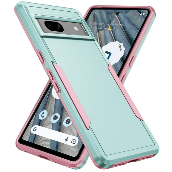 AIOVETEAB Defender Case Designed for Google Pixel 7a case, Heavy Duty Shockproof Rugged Protective Bumper Cover for Google Pixel 7a (Green Pink)