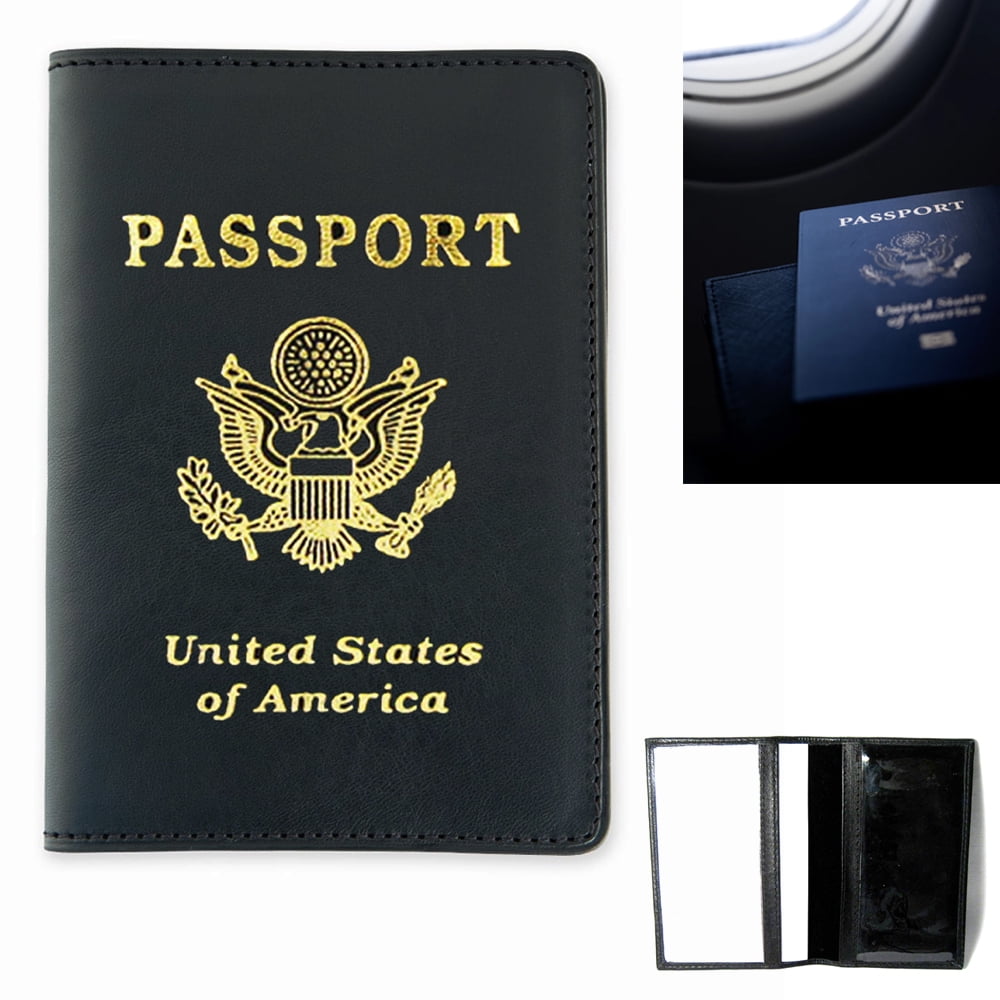 Violet Leather Passport Cover Holder Wallet Case Pass Port Travel US Emblem Gold 