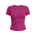 thumbnail image 4 of Jamsmile Women T-Shirts Summer Solid Color Crew Neck Ribbed T Shirts Slim Fitted Formal Casual Basic Tee Shirts Crop Tops, 4 of 4
