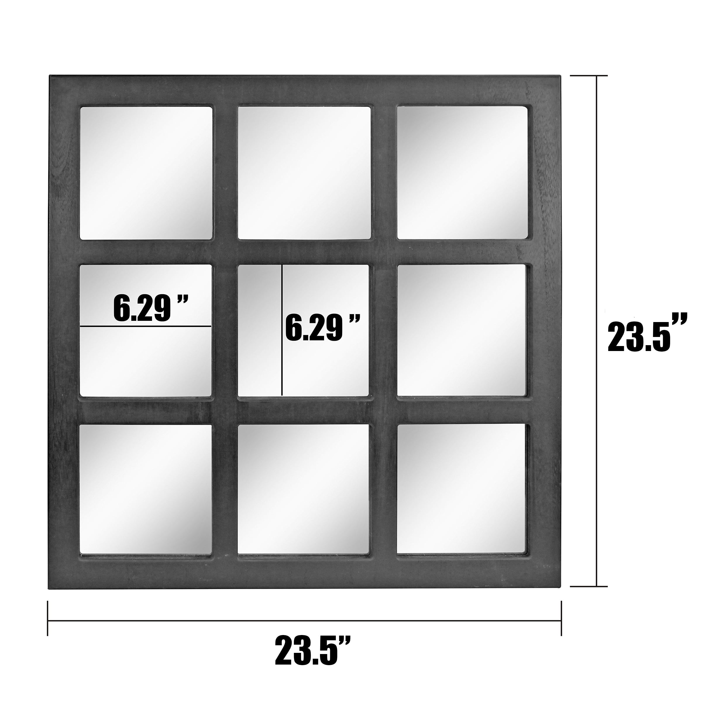 Stonebriar 23.5" x 23.5" Black Farmhouse 9-Panel Window Pane Wall Mirror