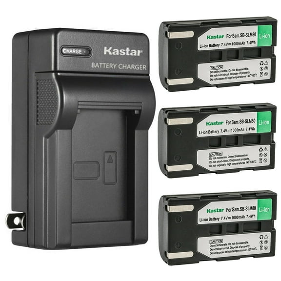 Kastar 3-Pack SB-LSM80 Battery and AC Wall Charger Replacement for Samsung VP-D959, VP-D963, VP-D964, VP-D965, VP-D975, VP-D963, VP-D964, VP-D965, VP-DC161, VP-DC163, VP-DC165, VP-DC171, VP-DC172