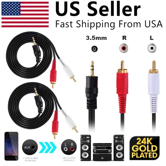 2Pcs 5Ft 3.5Mm To Rca Cable 2Rca To Aux Cord 2-Rca To 3.5Mm Stereo Audio Adapter