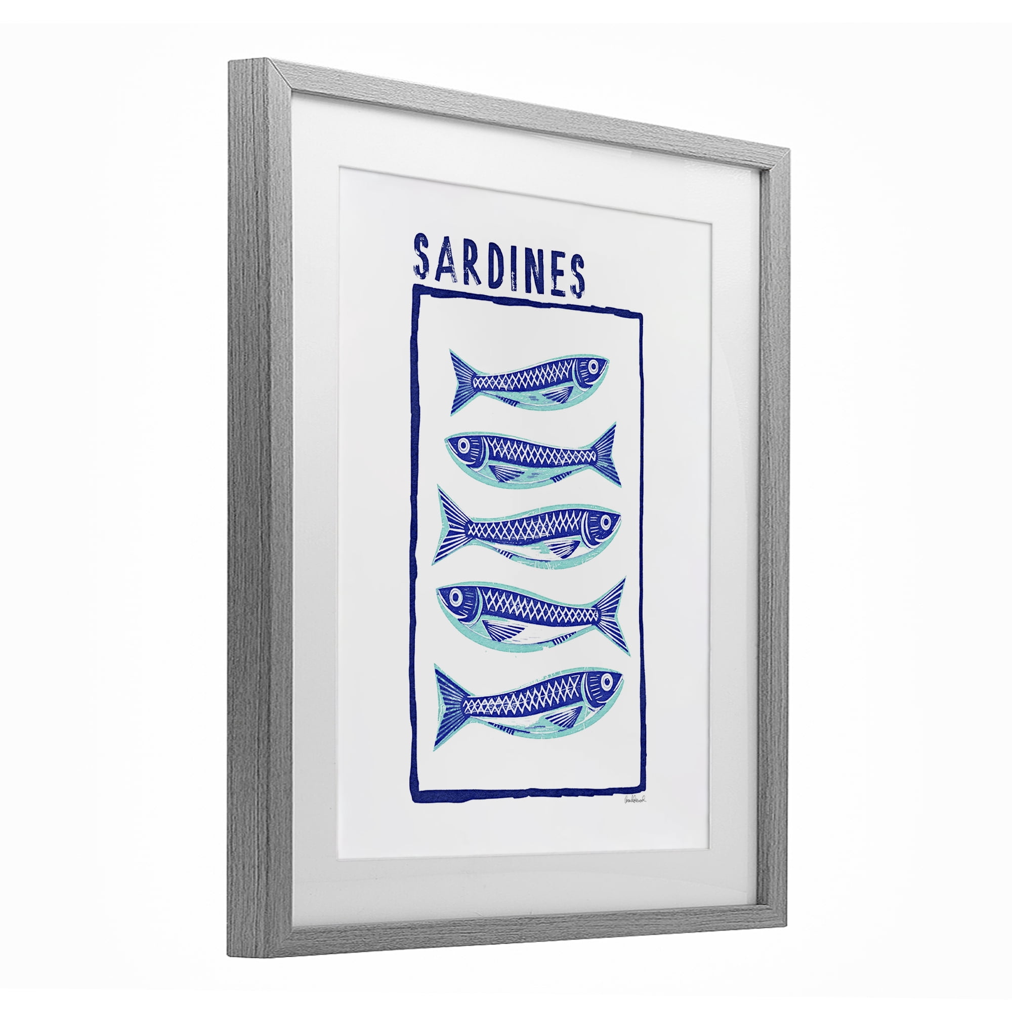 Stupell Industries Blocked Sardines Pattern Gray Framed Print Under Glass, design by Amanda Greenwood