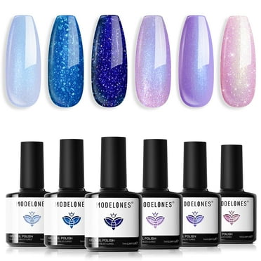 Modelones Chameleon Gel Nail Polish Set 6 Colors Blue Purple Pink Glitter Gel Nail Polish Aurora Shimmer Glitter Gel Polish Kit Soak Off UV Nail Art DIY Salon Christmas Gifts For Women Girl