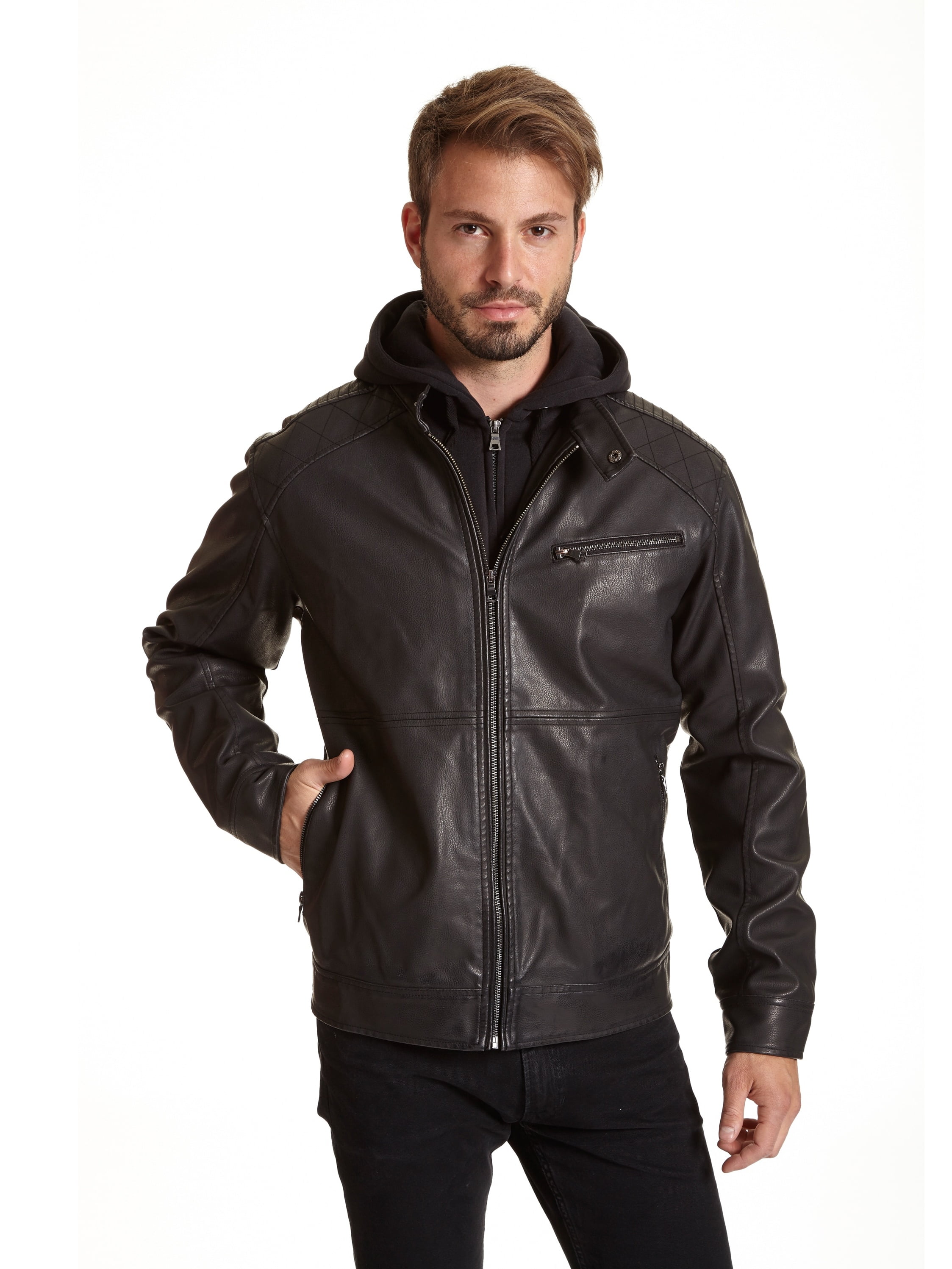 EXcelled Men's Big and Tall Faux Leather Jacket with Quilted Shoulder ...
