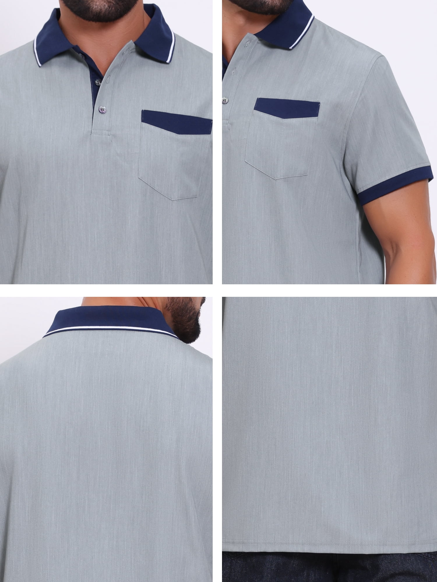 DARING DIVA Men's Short Sleeve Western Retro Stretch Color-Block Polo Shirts 2XL Gray