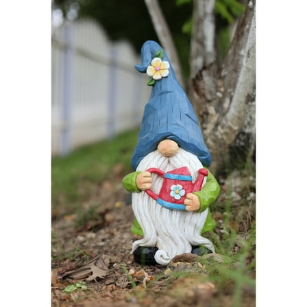 Hi-Line Gifts Country Rustic Gnome with Watering Can Outdoor Garden Statue - 14"