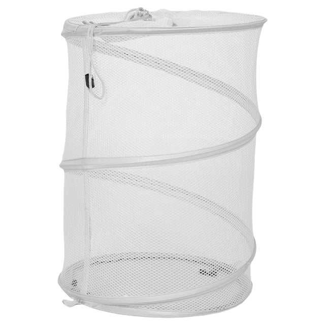 Cesta de lavandería plegable de malla con cierre de cordón, organizador de ropa plegable portátil con asas, cesta de ropa ligera y transpirable.