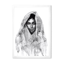 Designart 'Black and White Portrait of Young Indian Woman I' Modern Framed Art Print