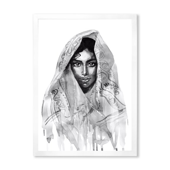 Designart 'Black and White Portrait of Young Indian Woman I' Modern Framed Art Print