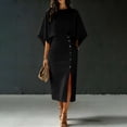 thumbnail image 2 of RFQWOVSR Women's Solid Color Elegant Round Neck Short Sleeve Top Midi Skirt 2 Piece Set Casual Office Summer Dress Outfit M, 2 of 5
