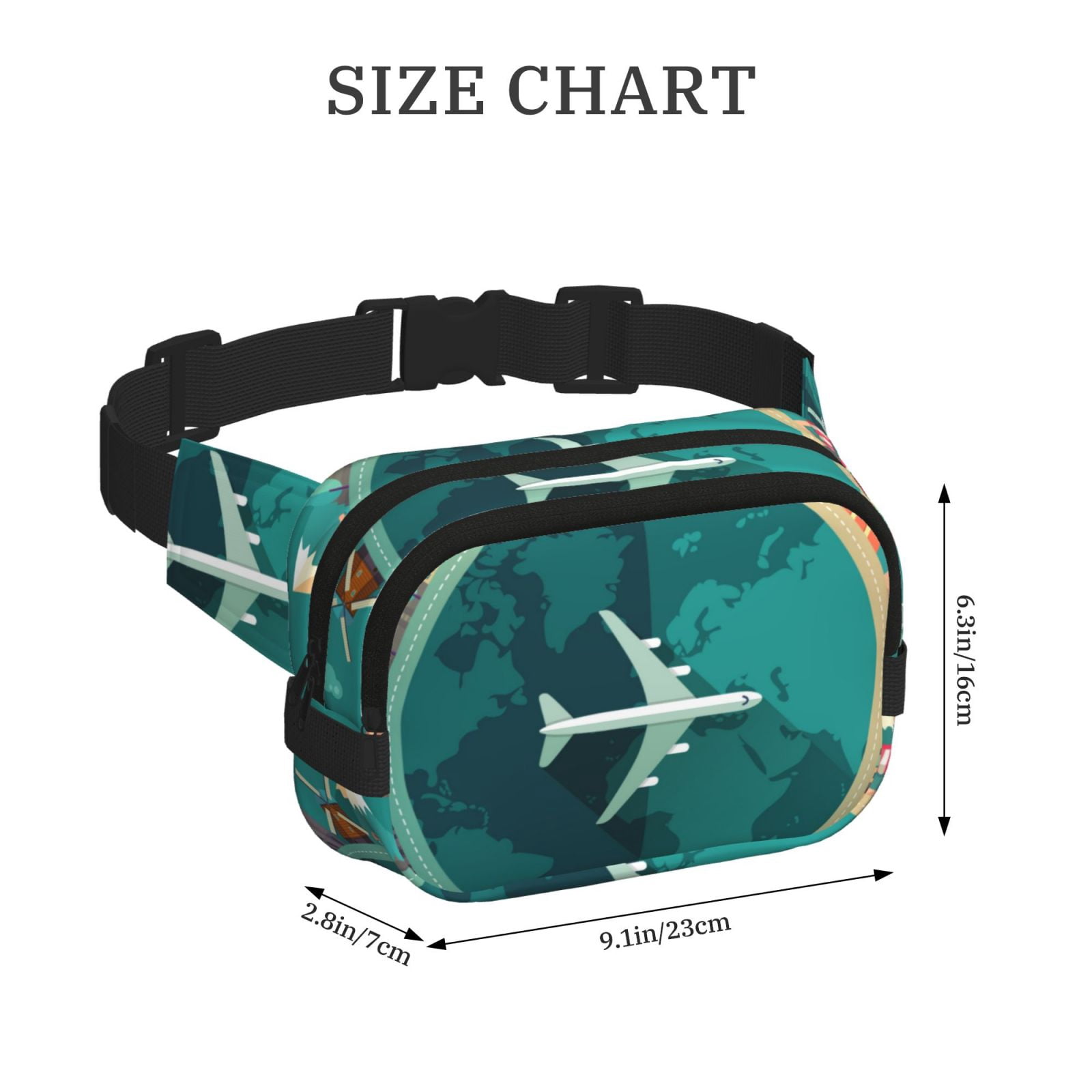 Picia Around The Planet Print Square Double-Layer Waist Bag Mini Adjustable Waist Belt Bag Exercise Running Travel Hiking