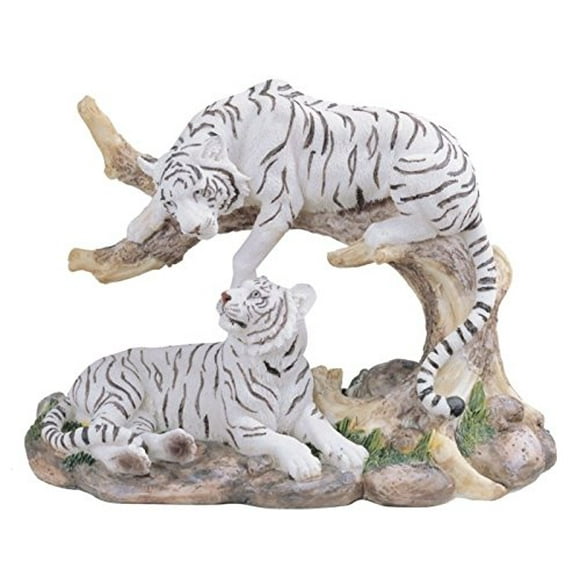 7-Inch Medium Polyresin White Tiger Couple Resting Figurine