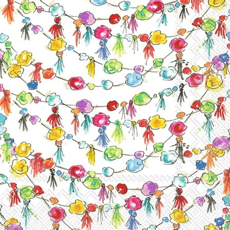 Boston International C036600 Paper Cocktail Napkin Fiesta Pom Poms - case of 3
