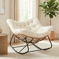 thumbnail image 4 of Pirecart Papasan Rocking Chair, Indoor Outdoor Comfy Papasan Chair, Wicker Egg Lounge Chair, Oversized Rocking Chair with Cushion for Living Room/Porch/Garden, Beige, 4 of 10
