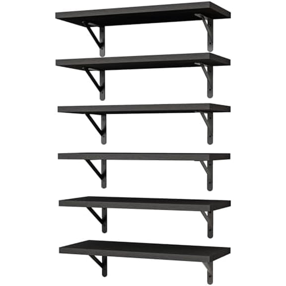 16.5 Inch Floating Shelves for Wall, Farmhouse Wall Shelves for Bedroom, Bathroom Storage, Living Room and Kitchen Decor (Set of 6 Black)