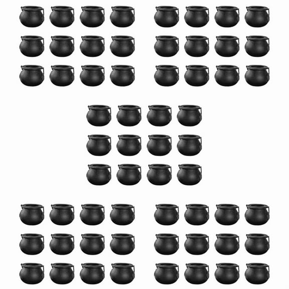 60Pcs Mini Black Cauldron with Handle Halloween Mini Witch Cauldron Halloween Pot Candy Holder for Halloween,60 x Mini pot decoration,Black