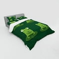 thumbnail image 3 of Funny Duvet Cover Set, Funny Muzzy Frog on Lily Pad in Pond Hunting Tasty Fly Expressions Cartoon Animal, Bedding Set with Shams and Fitted Sheet, 3 Sizes, by Ambesonne, 3 of 3