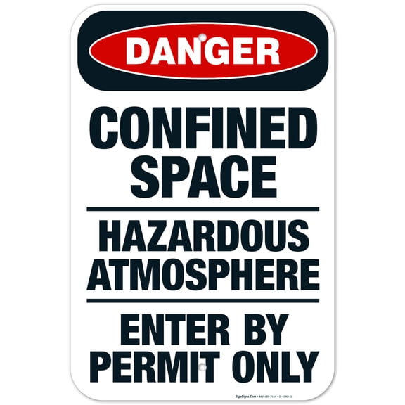 Confined Space Hazardous Atmosphere Enter By Permit Only Sign, OSHA Danger Sign, 12x18 Aluminum