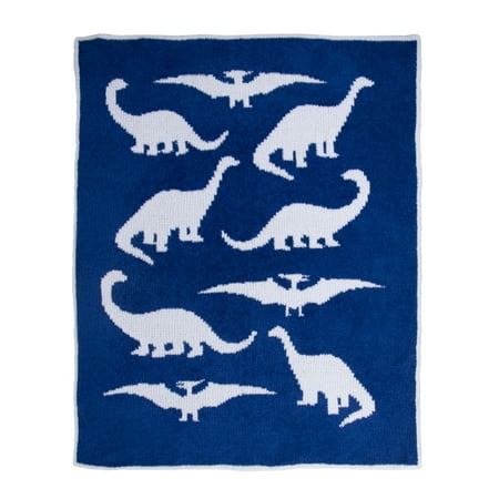 UPC: 0812091035027 | Tadpoles Ultra Soft Chenille Knit Dino Baby Blanket Blue/White