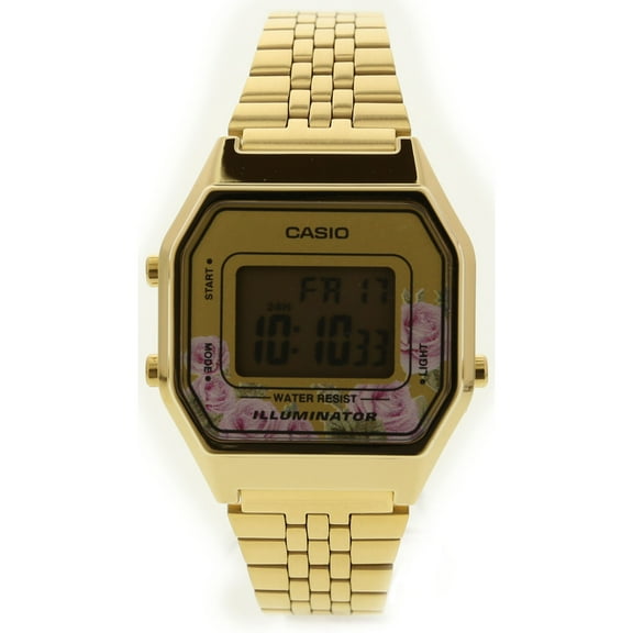 Casio LA680WGA-4C Ladies Vintage Gold Stainless Steel Digital with Flowers Watch