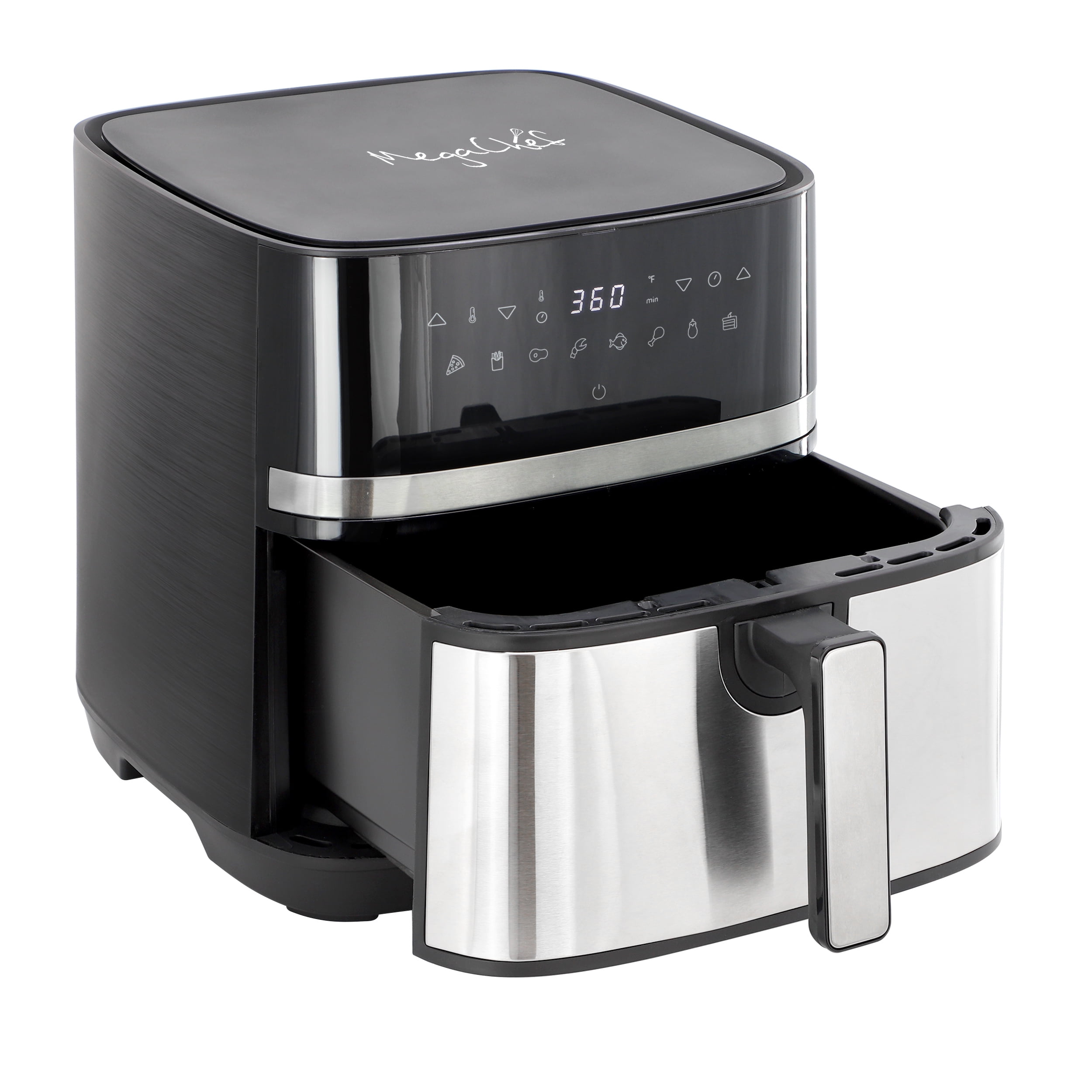 MegaChef 8.5 Quart Bundle Electric Air Fryer in Black and Stainless Steel with 125 Piece Paper Liners