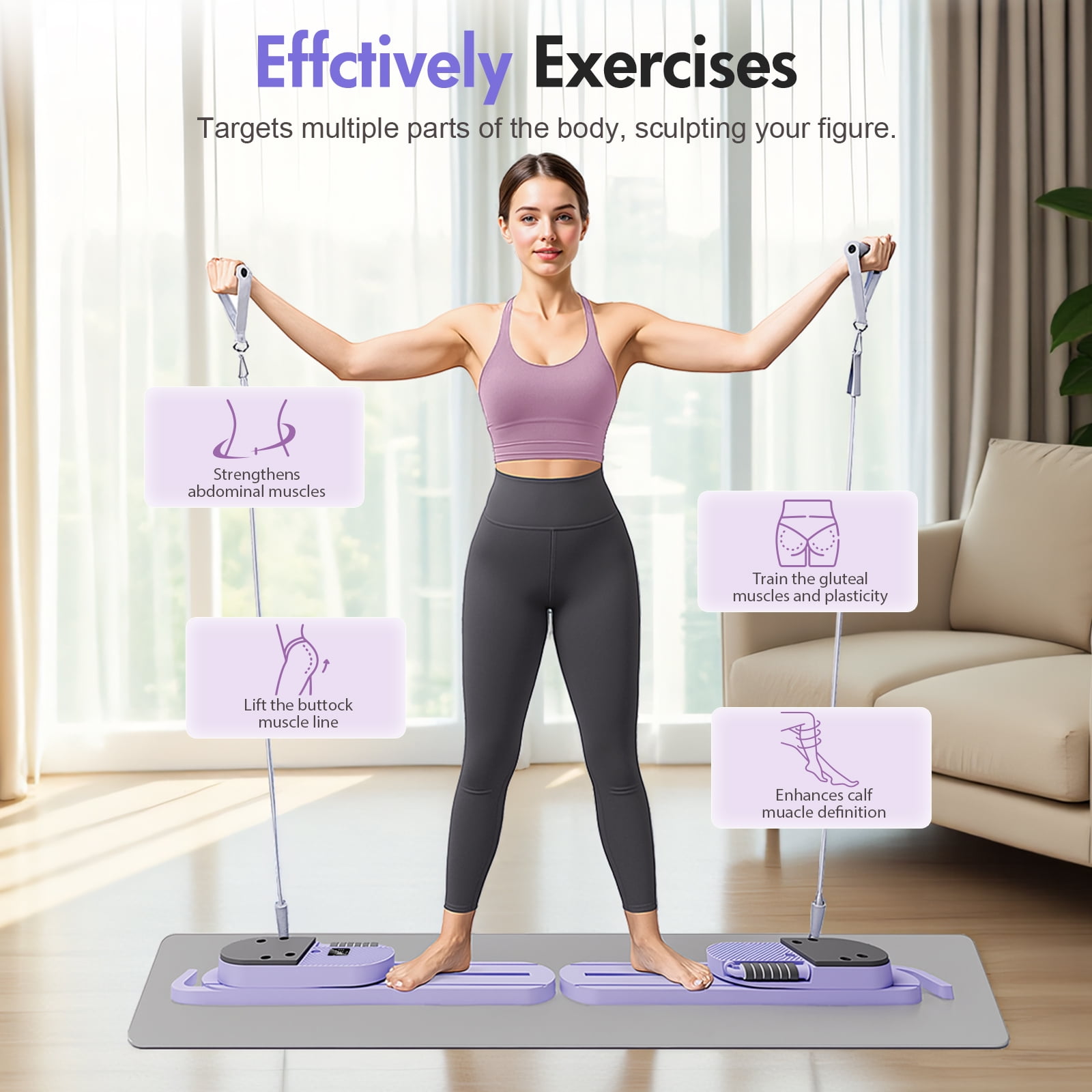 Rican Pilates Reformer Board with Resistance Bands, Portable Pilates Board Ab Machine, Full Body Workout for Home, LED Timer & Calorie Display Ab Core Strengthener Trainer