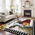thumbnail image 3 of Area Rug 60×96in, Farm Sunflower Cow Floor Carpet Living Room Rug, Retro Wooden Barn Lattice Edge Non-Slip Welcome Mat Indoor Rugs for Bedroom Dining Room, 3 of 9