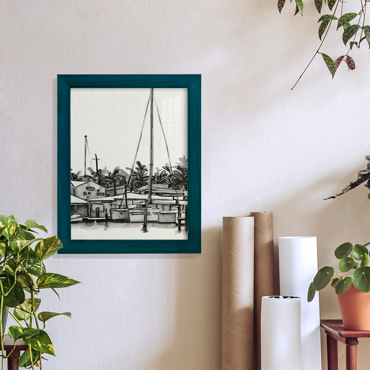 Neutral Tropics III - Framed Print w/glass - Ocean Blue