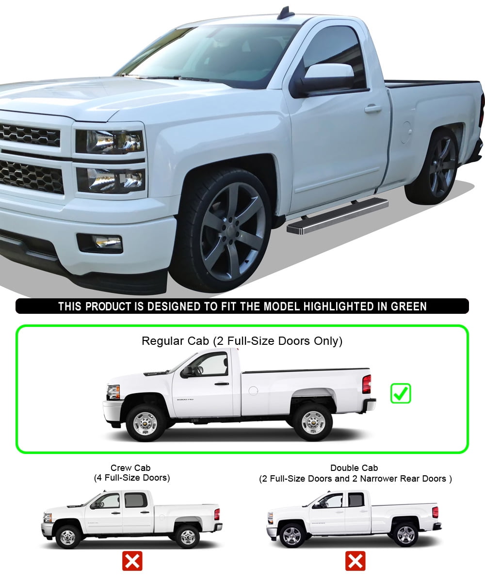 APS Running Boards 5in Compatible with Chevy Silverado GMC Sierra 2007-2018 Regular Cab & 2500 3500 2019 (Exclude 07 Classic)(Include 19 1500LD) 304 Stainless Steel (Nerf Bars Side Steps Side Bars)