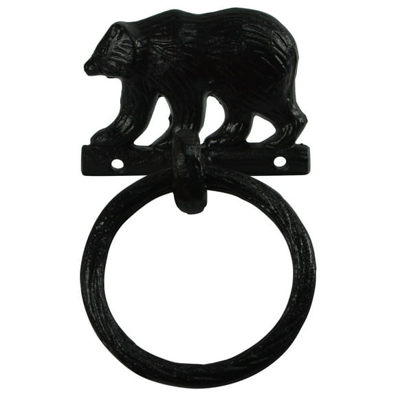 Black Metal Wall Mount Bear Kitchen/Bath Towel Ring Hanger Holder Rustic Decor
