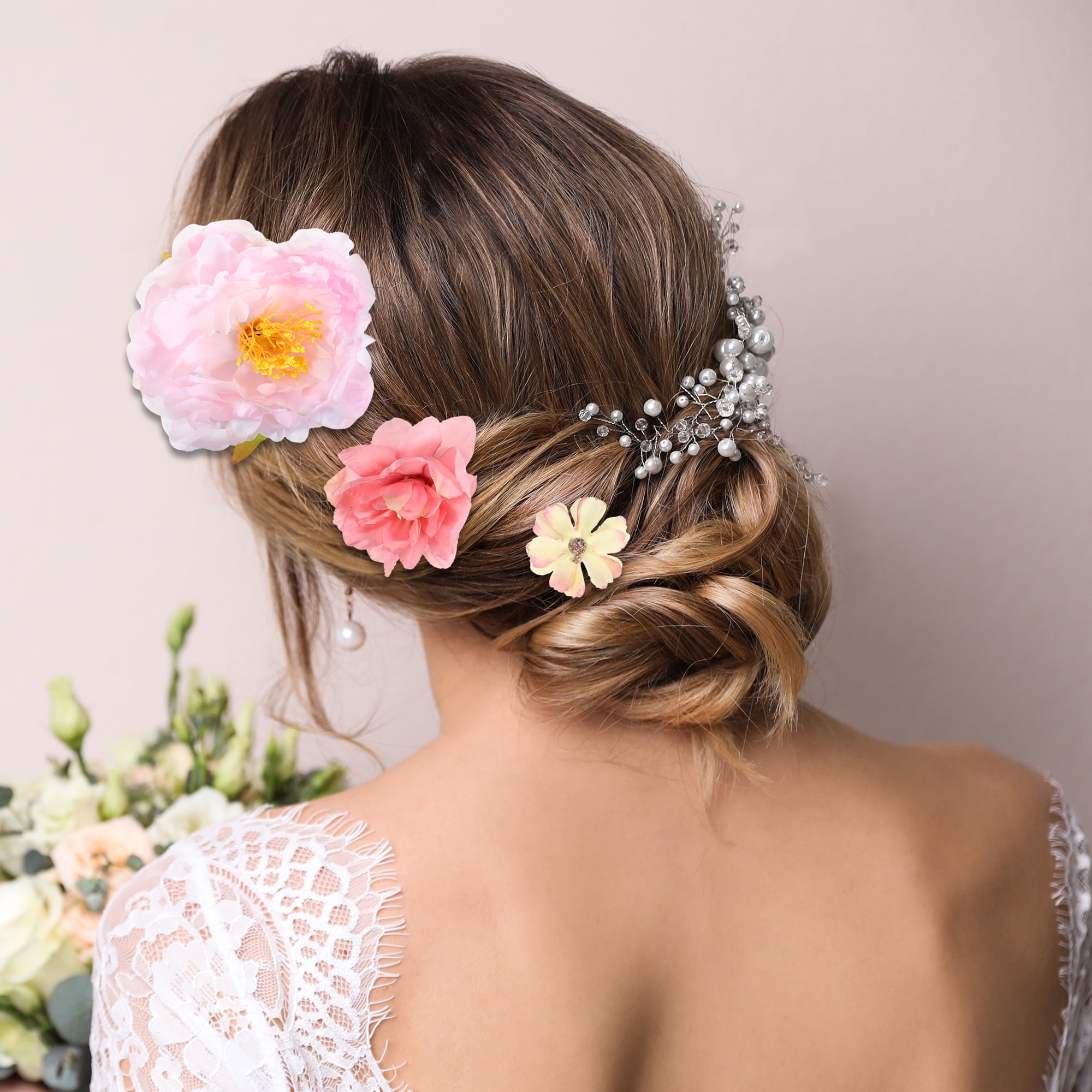 Unique Bargains 5Pcs Flower Hair Clips Flower Hair Barrettes Fake Flowers